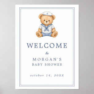 Zoete teddybeer nautische babyshower welkomstbord poster