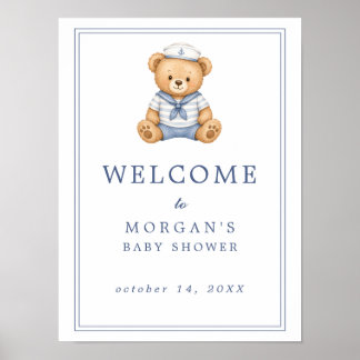 Zoete teddybeer nautische babyshower welkomstbord poster