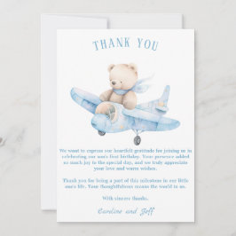 Zoete teddybeer op een vliegtuig bedankkaart