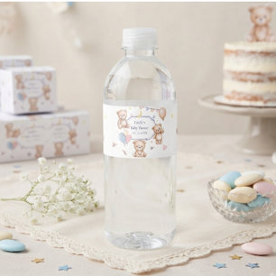 Zoete teddybeer pastel ballonnen Hart Ster Maan Waterfles Etiket