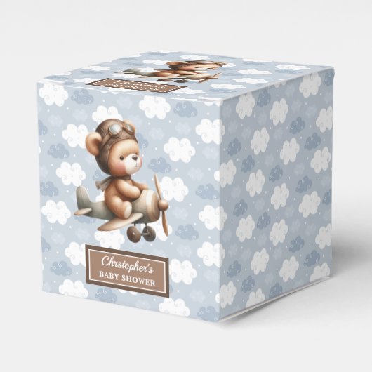 Zoete teddybeer piloot jongen douche gunst box bla bedankdoosjes (Voorkant Zijde)