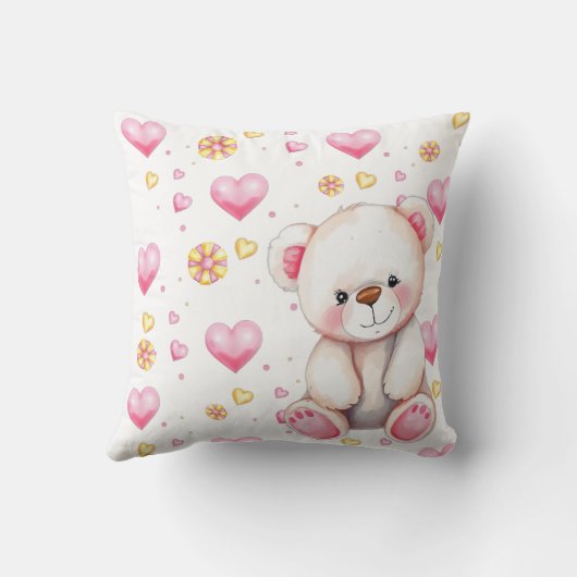 Zoete teddybeer & pinwheels voor een meisje Baby B Kussen (Achterkant)