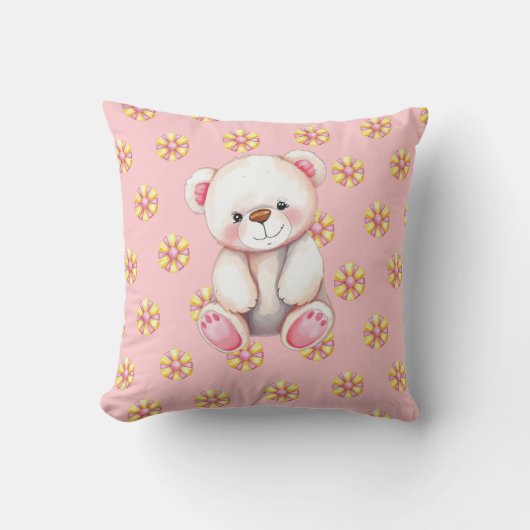 Zoete teddybeer & pinwheels voor een meisje Baby B Kussen (Voorkant)