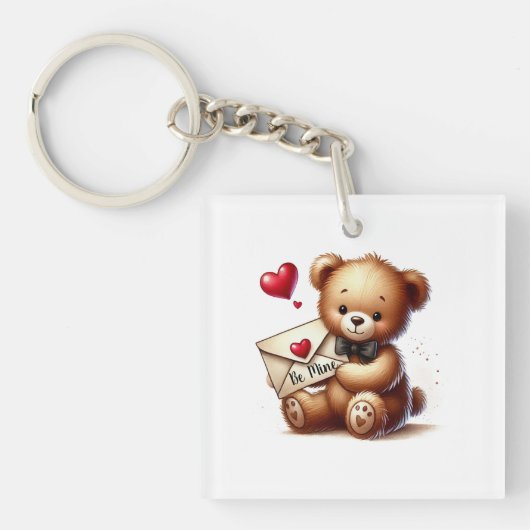 Zoete teddybeer Valentijnsdag wees van mij Sleutelhanger (voorkant)