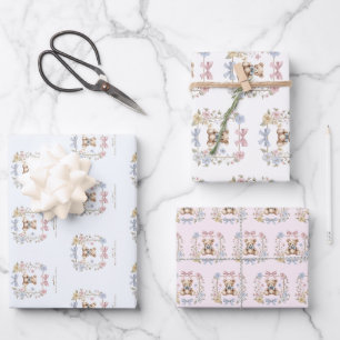 Zoete teddybeerboog baby shower cadeauverpakking inpakpapier vel