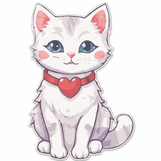 Zoete tekening van een kitten met een hartvormige  sticker (Voorkant)