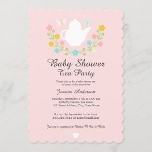 Zoete Theepot Roze Bloemen Baby Shower Kaart