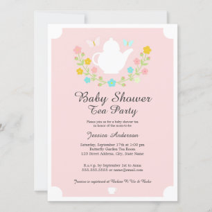 Zoete Theepot Roze Bloemen Baby Shower Kaart