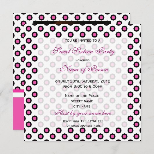 Zoete tienjarige uitnodiging, roze polka stippen kaart (Voorkant / Achterkant)