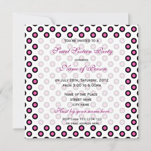 Zoete tienjarige uitnodiging, roze polka stippen kaart (Voorkant)