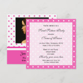 Zoete tienjarige uitnodiging, roze polka stippen kaart (Voorkant / Achterkant)