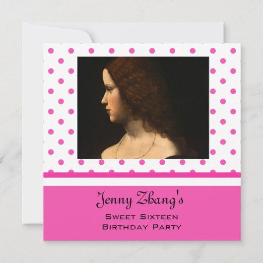 Zoete tienjarige uitnodiging, roze polka stippen kaart (Achterkant)