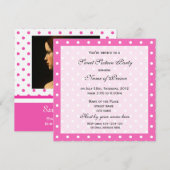 Zoete tienjarige uitnodiging, roze polka stippen kaart (Voorkant / Achterkant)