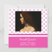 Zoete tienjarige uitnodiging, roze polka stippen kaart (Achterkant)