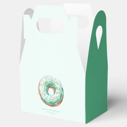 Zoete tijd pastel groene donut verjaardag bedankdoosjes (Geopend)