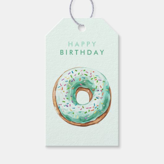 Zoete tijd pastel groene donut verjaardag cadeaulabel (Voorkant)