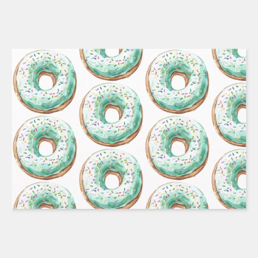 Zoete tijd pastel groene donut verjaardag inpakpapier vel (Voorkant)
