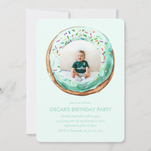 Zoete tijd pastel groene donut verjaardag kaart (Voorkant)