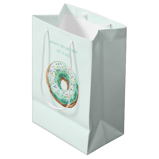 Zoete tijd pastel groene donut verjaardag medium cadeauzakje (Voorkant Gekanteld)