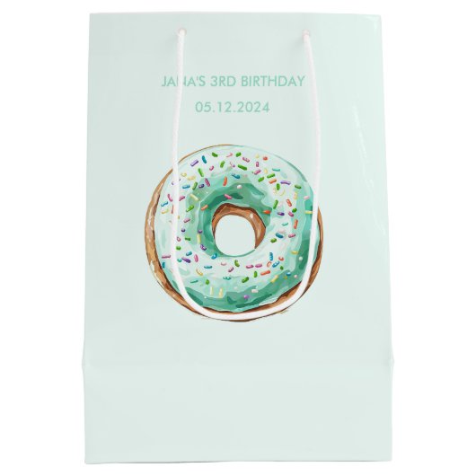 Zoete tijd pastel groene donut verjaardag medium cadeauzakje (Achterkant)