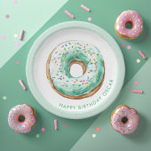 Zoete tijd pastel groene donut verjaardag papieren bordje