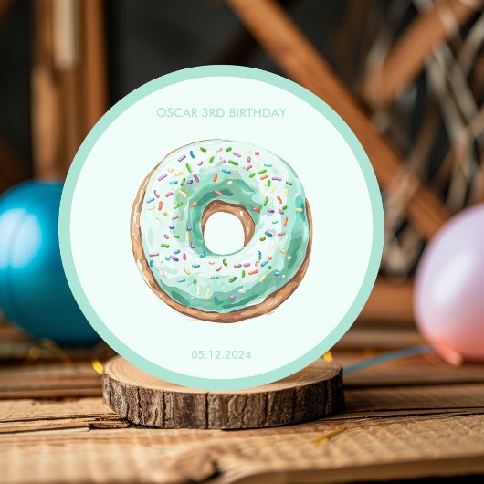 Zoete tijd pastel groene donut verjaardag ronde sticker