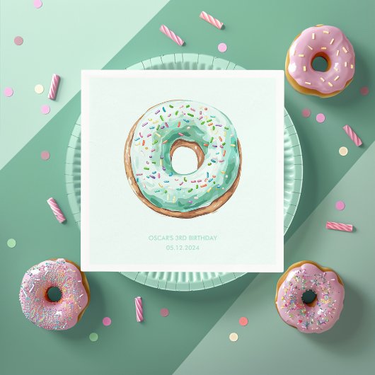 Zoete tijd pastel groene donut verjaardag servet