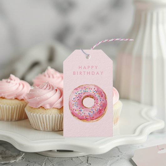 Zoete tijd pastel roze donut verjaardag cadeaulabel