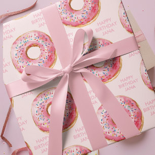Zoete tijd pastel roze donut verjaardag cadeaupapier