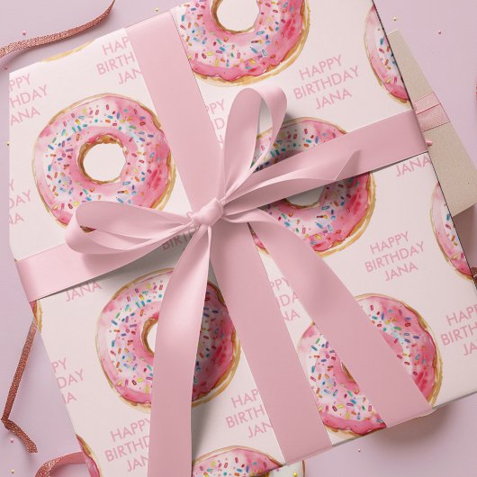 Zoete tijd pastel roze donut verjaardag cadeaupapier