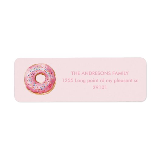 Zoete tijd pastel roze donut verjaardag etiket (Voorkant)