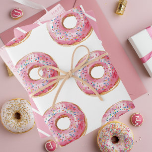Zoete tijd pastel roze donut verjaardag inpakpapier vel