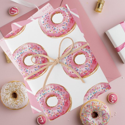 Zoete tijd pastel roze donut verjaardag inpakpapier vel