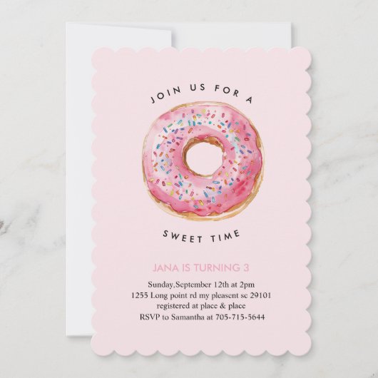 Zoete tijd pastel roze donut verjaardag kaart (Voorkant)