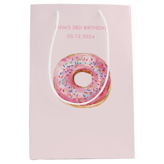 Zoete tijd pastel roze donut verjaardag medium cadeauzakje (Voorkant)