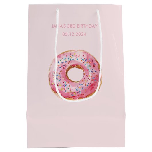 Zoete tijd pastel roze donut verjaardag medium cadeauzakje (Achterkant)