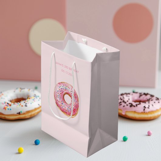 Zoete tijd pastel roze donut verjaardag medium cadeauzakje