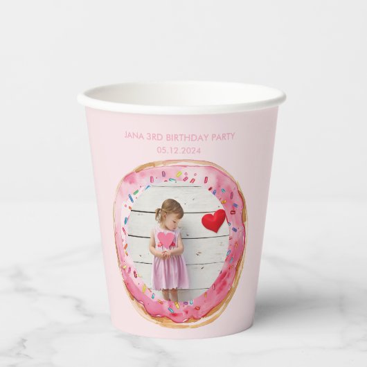Zoete tijd pastel roze donut verjaardag papieren bekers (Voorkant)