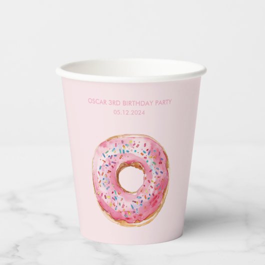 Zoete tijd pastel roze donut verjaardag papieren bekers (Voorkant)