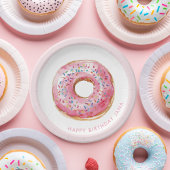 Zoete tijd pastel roze donut verjaardag papieren bordje