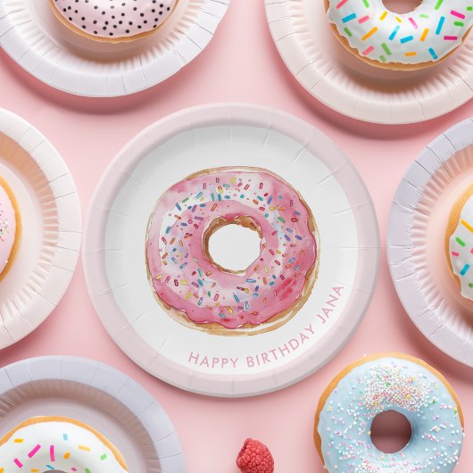 Zoete tijd pastel roze donut verjaardag papieren bordje