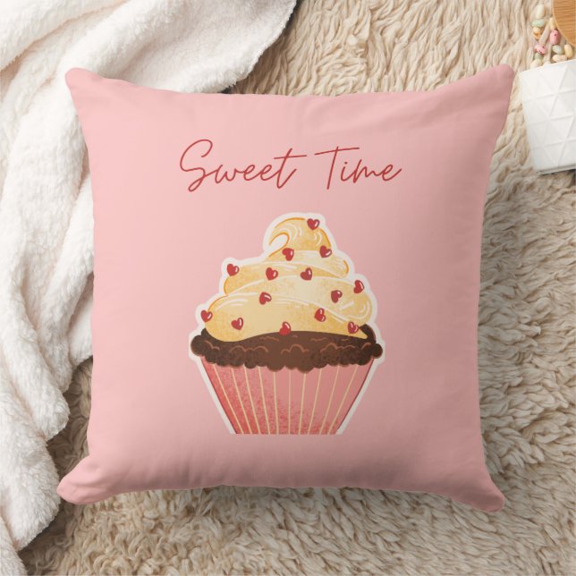 Zoete Tijd Valentijnsdag Cupcake Roze Worp Kussen (Deken)