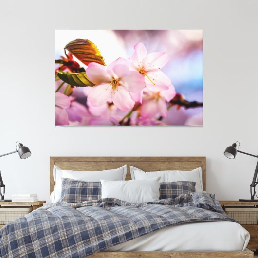 zoete torenbloesems met roze kleur en blauwe hemel canvas afdruk (Insitu (Slaapkamer))