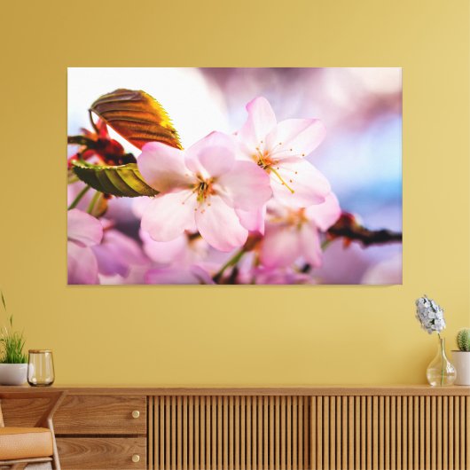 zoete torenbloesems met roze kleur en blauwe hemel canvas afdruk (Insitu (Woonkamer))