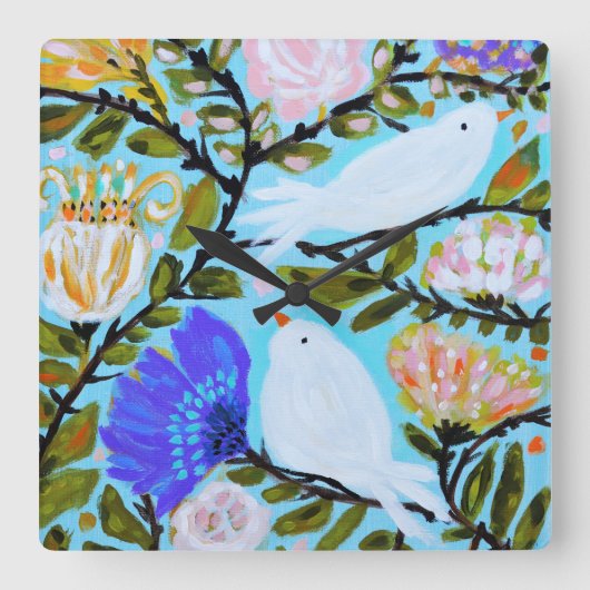 Zoete Tortelduifjes II Vierkante Klok (Voorkant)