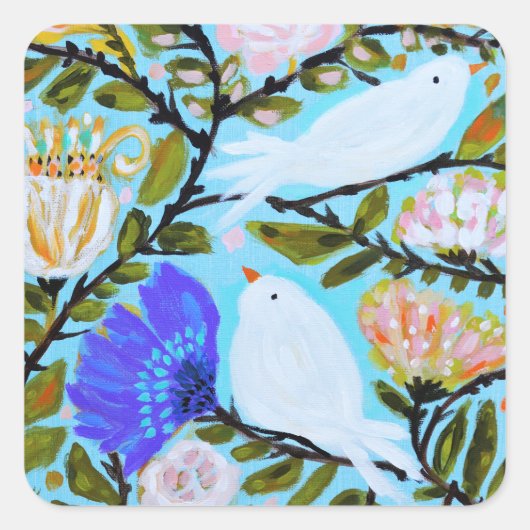 Zoete Tortelduifjes II Vierkante Sticker (Voorkant)