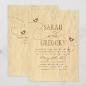 Zoete Tortelduifjes op Woodgrain Wedding Invitatio Kaart (Voorkant / Achterkant)