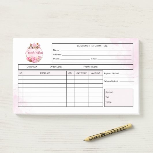 Zoete Treats Bakkerij Bon Factuur Post-it® Notes (Op bureau)