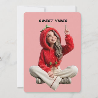 Zoete trillingen aardbei hoodie karakter uitnodigi kaart