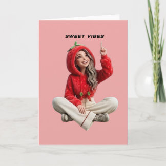 Zoete trillingen cute aardbei hoodie karakter roze kaart